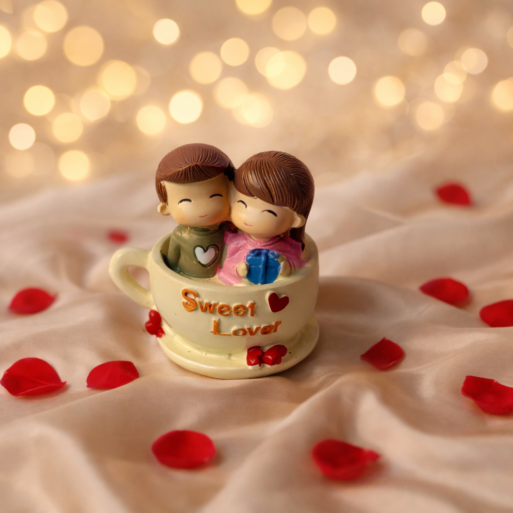 Sweet Lover Couple in Cup Figurine – Romantic Home Decor Gift