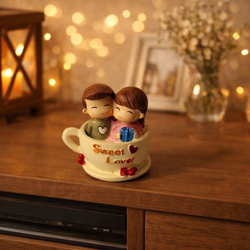 Sweet Lover Couple in Cup Figurine – Romantic Home Decor Gift