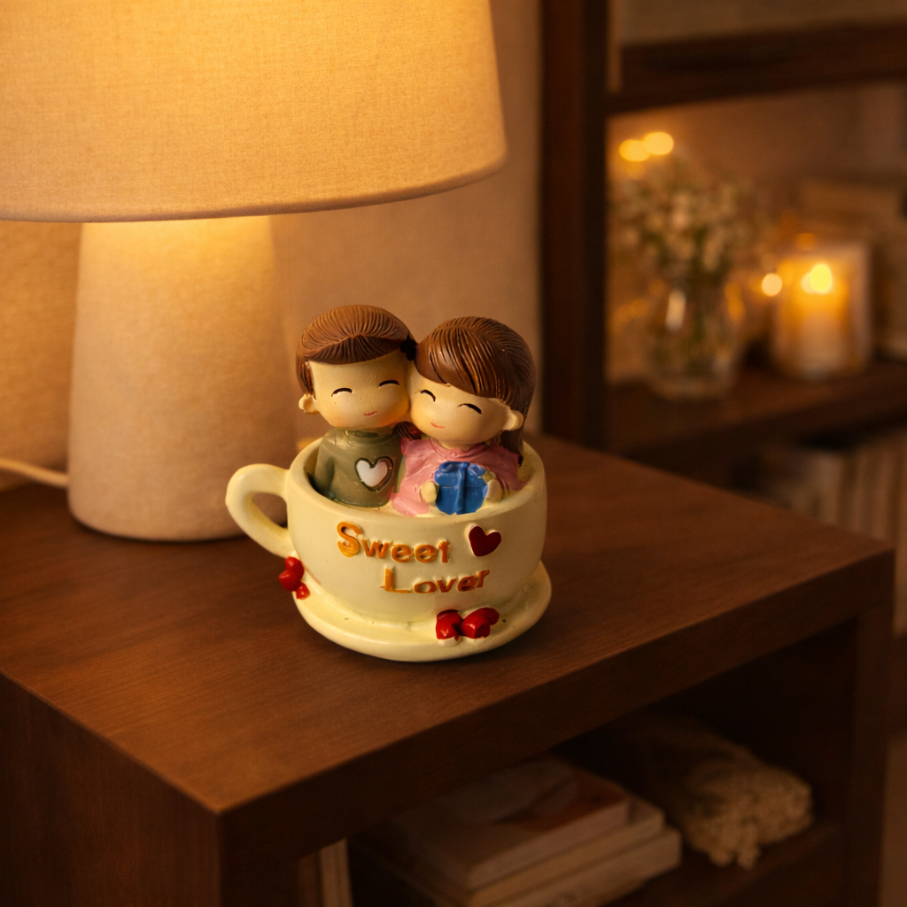 Sweet Lover Couple in Cup Figurine – Romantic Home Decor Gift