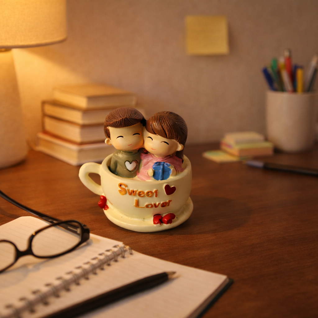 Sweet Lover Couple in Cup Figurine – Romantic Home Decor Gift