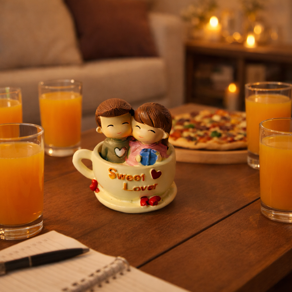 Sweet Lover Couple in Cup Figurine – Romantic Home Decor Gift